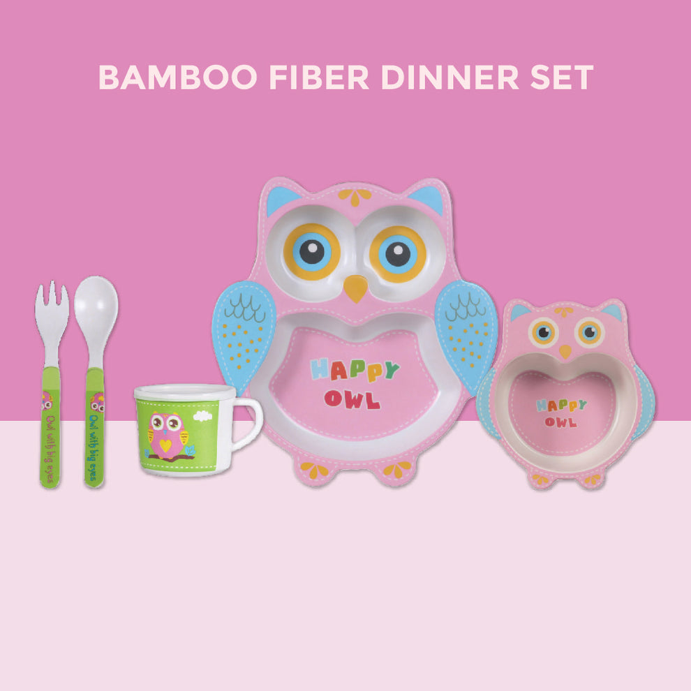 Earthism Eco-Friendly Bamboo Fibre Kids 5 Pc Dinner Set - Curious Owl
