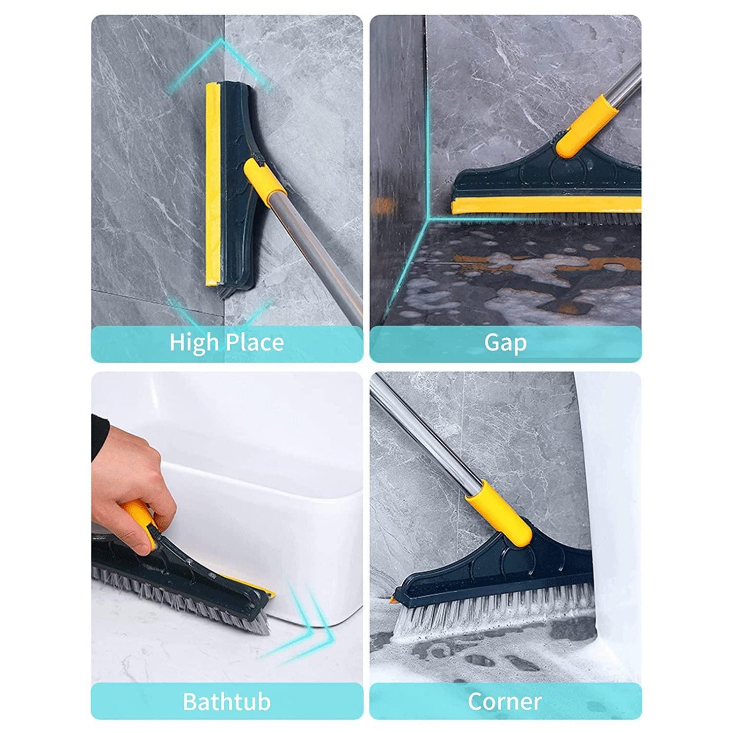 Floor Brush- 2 In 1 Long Handle Wiper Stiff Bristle Floor Brush