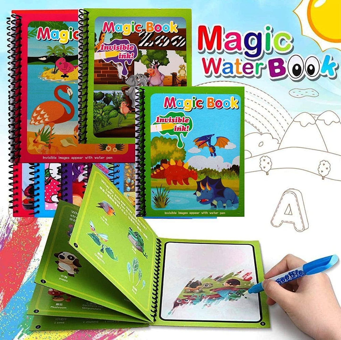 Reusable Magic Water Quick Dry Book (Multi Color, 4 Books)